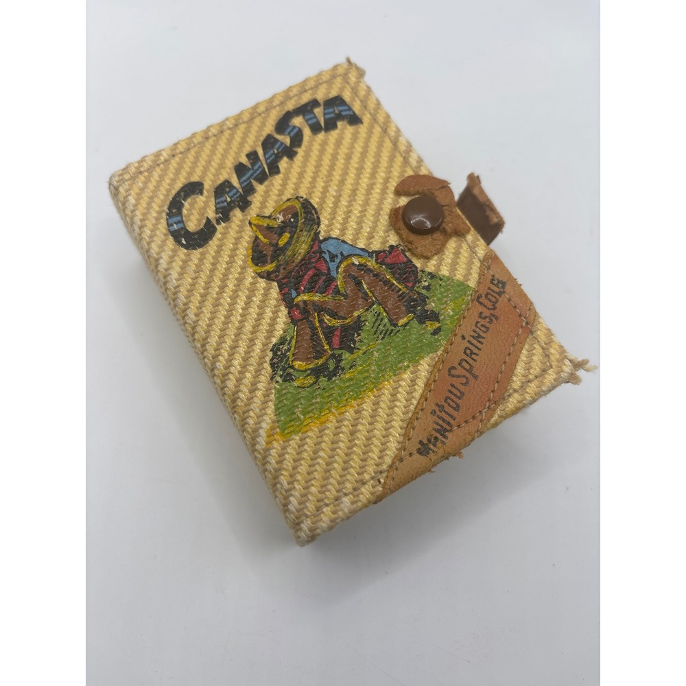 Vintage Canasta Travel Card Set Manitou Springs Colorado Souvenir Woven Case